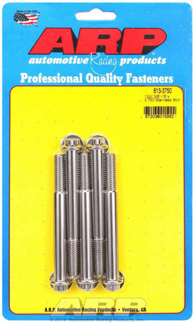 Bolt - 3/8-16 in Thread - 3.75 in Long - 3/8 in 12 Point Head - Stainless - Polished - Universal - Set of 5