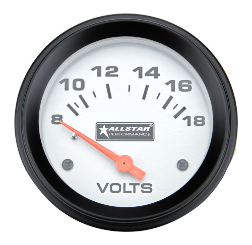 Voltmeter - 8-18V - Electric - Analog - Short Sweep - 2-5/8 in Diameter - White Face - Each