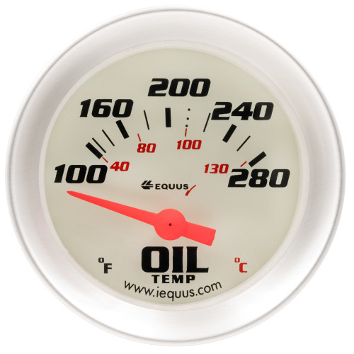 Oil Temperature Gauge - 8000 Series - 100-280 Degree F - Electric - Analog - Short Sweep - 2 in Diameter - White Face - Each