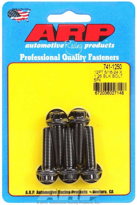 Bolt - 5/16-24 in Thread - 1.25 in Long - 3/8 in 12 Point Head - Chromoly - Black Oxide - Universal - Set of 5