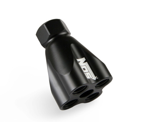 Nitrous Oxide Distribution Block - 8 AN O-Ring Female Inlet - Four 6 AN O-Ring Female Outlets - Aluminum - Black Anodized - Each Nitrous Oxide Distribution Block - 8 AN O-Ring Female Inlet - Four 6 AN O-Ring Female Outlets - Aluminum - Black Anodized - Each