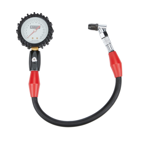 Tire Pressure Gauge - Glow in the Dark - 0-15 psi - Analog - 2-1/4 in Diameter - White Face - 1/5 lb Increments - Each