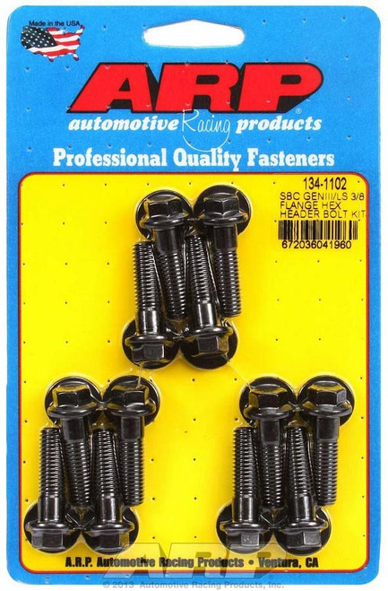 Header Bolt - 8 mm x 1.25 Thread - 1.181 in Long - Hex Head - Washers Included - Chromoly - Black Oxide - GM LS-Series - Set of 12