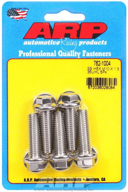Bolt - 10 mm x 1.50 Thread - 35 mm Long - 12 mm Hex Head - Stainless - Polished - Universal - Set of 5