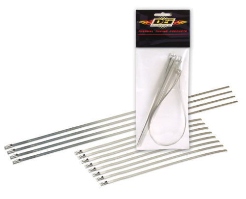 Exhaust Wrap Ties - Locking - 8 in / 14 in Long - Stainless - 2 in / 4 in Diameter Pipe - Kit