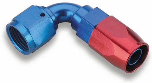 Fitting - Hose End - Swivel-Seal - 90 Degree - 6 AN Hose to 6 AN Female Swivel - Aluminum - Blue / Red Anodized - Each