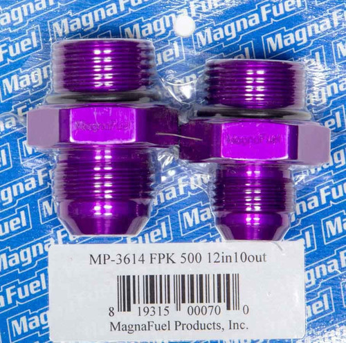 Fuel Pump Fitting Kit - One 12 AN Male Fitting - One 10 AN Male Fitting - Aluminum - Purple Anodized - Magnafuel Fuel Pumps - Kit Fuel Pump Fitting Kit - One 12 AN Male Fitting - One 10 AN Male Fitting - Aluminum - Purple Anodized - Magnafuel Fuel Pumps - Kit