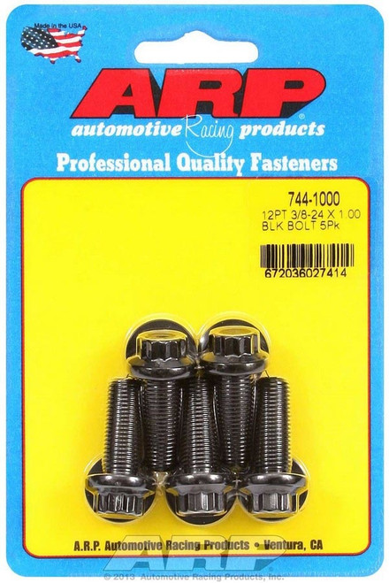 Bolt - 3/8-24 in Thread - 1 in Long - 7/16 in 12 Point Head - Chromoly - Black Oxide - Universal - Set of 5