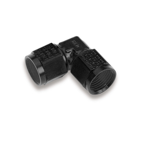 Fitting - Adapter - 90 Degree - 4 AN Female Swivel to 4 AN Female Swivel - Low Profile - Aluminum - Black Anodized - Each