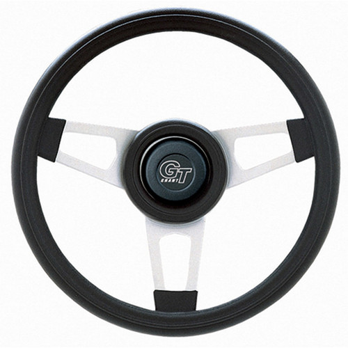 Steering Wheel - Challenger - 13-3/4 in Diameter - 2-1/4 in Dish - 3-Spoke - Black Foam Grip - Steel - Silver Paint - Each