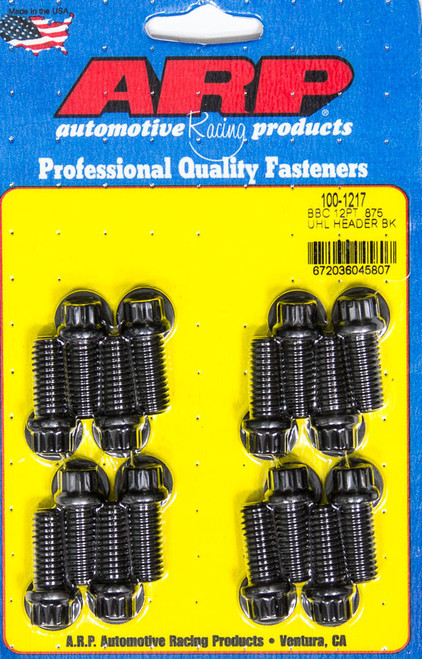 Header Bolt - 3/8-16 in Thread - 0.875 in Long - 12 Point Head - Chromoly - Black Oxide - Universal - Set of 16 Header Bolt - 3/8-16 in Thread - 0.875 in Long - 12 Point Head - Chromoly - Black Oxide - Universal - Set of 16