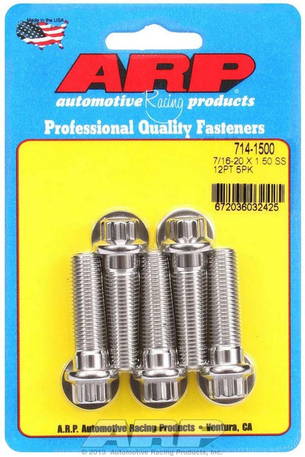 Bolt - 7/16-20 in Thread - 1.5 in Long - 7/16 in 12 Point Head - Stainless - Polished - Universal - Set of 5