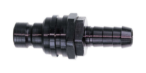 Quick Release Adapter - 2000 Series - Straight - 6 AN Hose Barb to Quick Release Plug - Valved - FKM Seal - Aluminum - Black Anodized - Each