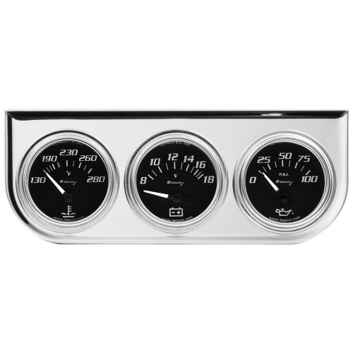 Gauge Kit - 7000 Classic Series - Analog - Oil Pressure / Voltmeter / Water Temperature - 2 in Diameter - Panel Mount - Black Face - Kit