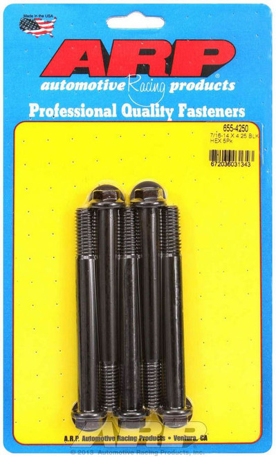 Bolt - 7/16-14 in Thread - 4.25 in Long - 1/2 in Hex Head - Chromoly - Black Oxide - Universal - Set of 5