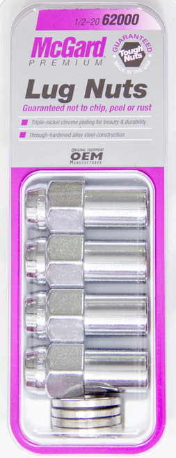 Lug Nut - Premium - 1/2-20 in Right Hand Thread - 13/16 in Hex Head - 0.946 in Shank - Closed End - Washers Included - Steel - Chrome - Set of 4