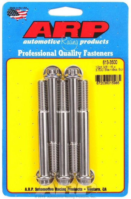 Bolt - 3/8-16 in Thread - 3.5 in Long - 3/8 in 12 Point Head - Stainless - Polished - Universal - Set of 5 Bolt - 3/8-16 in Thread - 3.5 in Long - 3/8 in 12 Point Head - Stainless - Polished - Universal - Set of 5