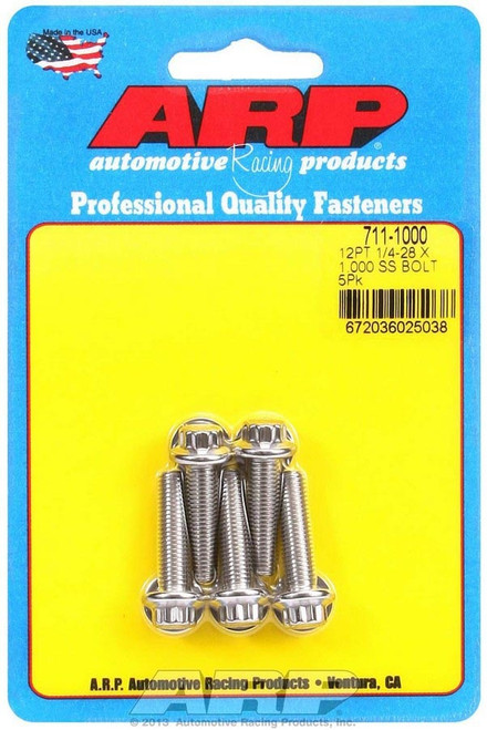Bolt - 1/4-28 in Thread - 1 in Long - 5/16 in 12 Point Head - Stainless - Polished - Universal - Set of 5 Bolt - 1/4-28 in Thread - 1 in Long - 5/16 in 12 Point Head - Stainless - Polished - Universal - Set of 5