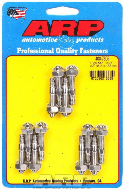 Valve Cover Fastener - Stud - 1/4-20 in Thread - 1.500 in Long - Hex Nuts - Stainless - Polished - Set of 12
