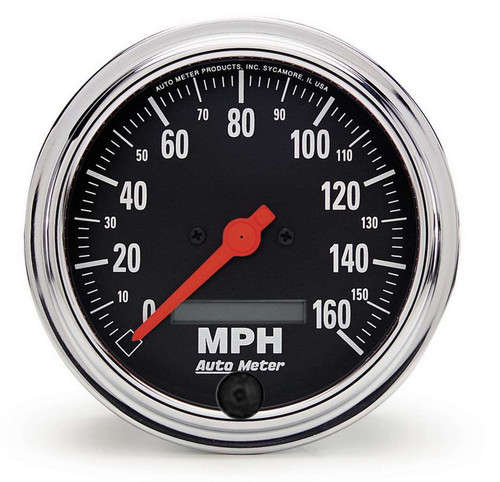 Speedometer - Traditional Chrome - 160 MPH - Electric - Analog - 3-3/8 in Diameter - Programmable - Black Face - Each