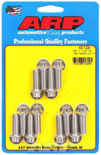 Header Bolt - 3/8-16 in Thread - 1 in Long - 12 Point Head - Stainless - Polished - Universal - Set of 12