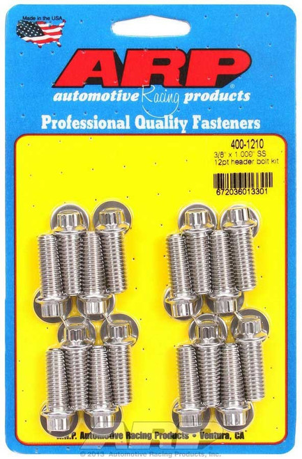 Header Bolt - 3/8-16 in Thread - 1 in Long - 12 Point Head - Stainless - Polished - Universal - Set of 16