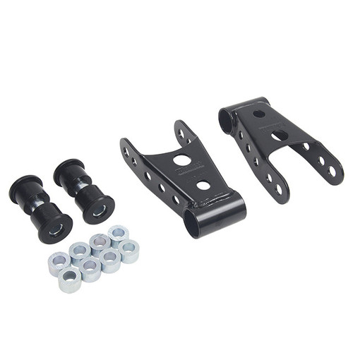 Spring Shackle - 1 to 2 in Drop - Rubber Bushings - Steel - Black Powder Coat - Ford Fullsize Truck 2014-20 - Kit