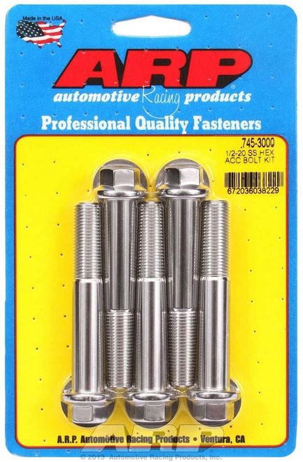 Bolt - 1/2-20 in Thread - 3 in Long - 9/16 in Hex Head - Stainless - Polished - Universal - Set of 5