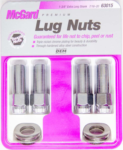 Lug Nut - Premium - 7/16-20 in Right Hand Thread - 13/16 in Hex Head - 1.365 in Shank - Closed End - Washers Included - Steel - Chrome - Set of 4