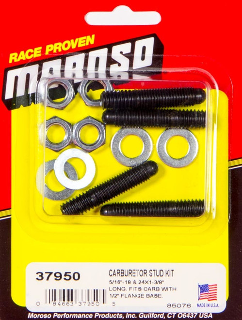 Carburetor Stud - Bullet Nose - 5/16-18 and 5/16-24 in Thread - 1.375 in Long - Steel - Zinc Oxide - Set of 4