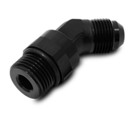 Fitting - Adapter - 45 Degree - 10 AN Male to 8 AN Male O-Ring Swivel - Aluminum - Black Anodized - Each