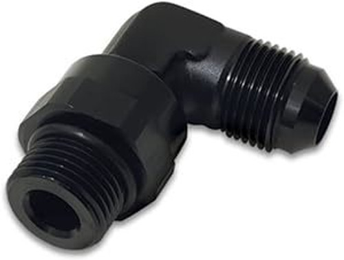 Fitting - Adapter - 90 Degree - 10 AN Male to 8 AN Male O-Ring Swivel - Aluminum - Black Anodized - Each