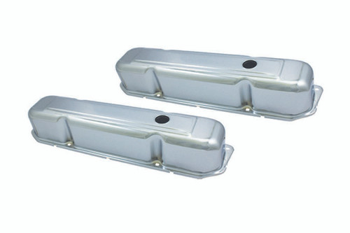 Valve Cover - Stock Height - Baffled - Breather Holes - Steel - Chrome - Mopar B / RB-Series - Pair