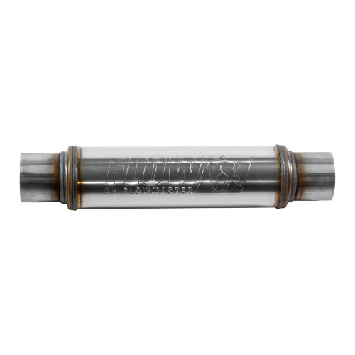 Muffler - FlowFX - 3 in Center Inlet - 3 in Center Outlet - 14 x 4 in Round Body - 20 in Long - Stainless - Natural - Universal - Each
