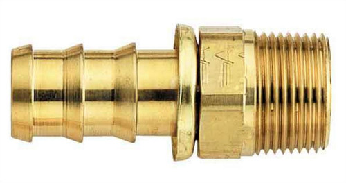 Fitting - Hose End - AQP Socketless - Straight - 8 AN Hose Barb to 1/2 in NPT Male - Brass - Each