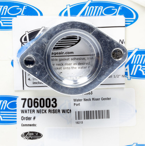 Water Neck Spacer - 1-1/4 in Thick - 1/2 in NPT Female Center Port - 1/2 in NPT Female Offset Port - O-Ring - Aluminum - Clear Anodized - Chevy V8 - Each