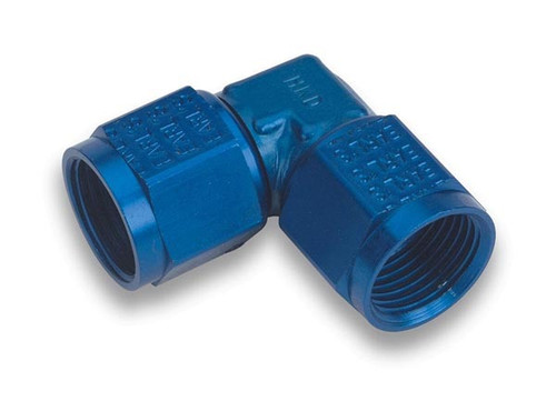 Fitting - Adapter - 90 Degree - 6 AN Female Swivel to 6 AN Female Swivel - Low Profile - Aluminum - Blue Anodized - Each