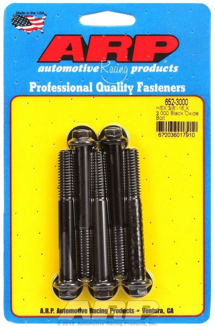 Bolt - 3/8-16 in Thread - 3 in Long - 3/8 in Hex Head - Chromoly - Black Oxide - Universal - Set of 5