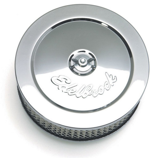 Air Cleaner Assembly - Pro-Flo - 6 in Round - 2.5 in Tall - 5-1/8 in Carb Flange - Raised Base - Steel - Chrome - Kit