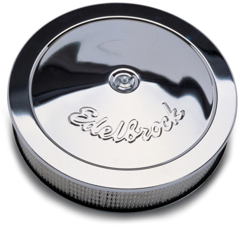 Air Cleaner Assembly - Pro-Flo - 14 in Round - 3.313 in Tall - 5-1/8 in Carb Flange - Raised Base - Steel - Chrome - Kit Air Cleaner Assembly - Pro-Flo - 14 in Round - 3.313 in Tall - 5-1/8 in Carb Flange - Raised Base - Steel - Chrome - Kit