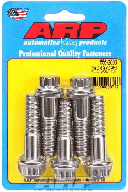 Bolt - 1/2-13 in Thread - 2 in Long - 9/16 in 12 Point Head - Stainless - Polished - Universal - Set of 5