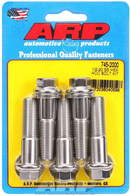 Bolt - 1/2-20 in Thread - 2 in Long - 9/16 in Hex Head - Stainless - Polished - Universal - Set of 5