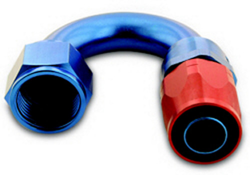 Fitting - Hose End - 200 Series - 180 Degree - 6 AN Hose to 6 AN Female - Aluminum - Blue / Red Anodized - Each