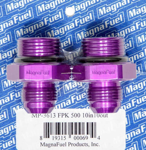 Fuel Pump Fitting Kit - Two 10 AN Male to 12 AN O-Ring Male Fittings - Aluminum - Purple Anodized - Magnafuel Fuel Pumps - Kit