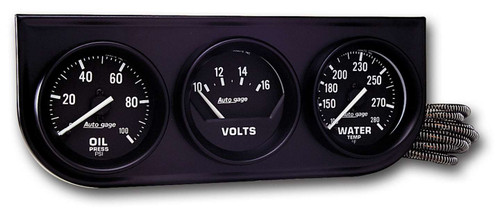 Gauge Panel Assembly - Auto Gage - Analog - Oil Pressure / Voltmeter / Water Temperature - 2-1/16 in Diameter - Black Face - Kit
