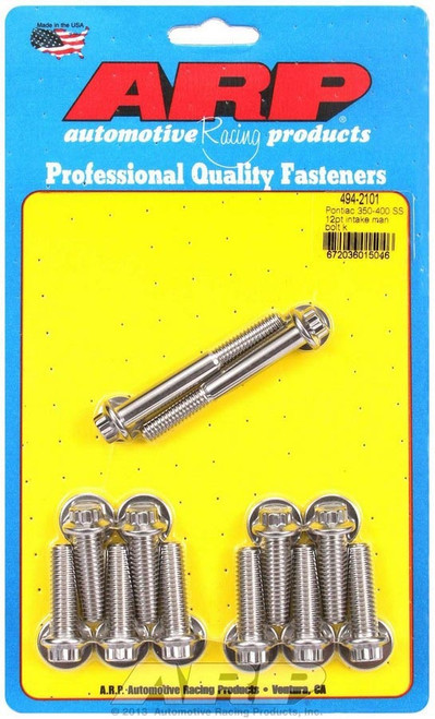 Intake Manifold Bolt Kit - 12 Point Head - Stainless - Polished - Pontiac V8 - Kit