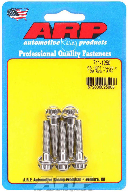 Bolt - 1/4-28 in Thread - 1.25 in Long - 5/16 in 12 Point Head - Stainless - Polished - Universal - Set of 5