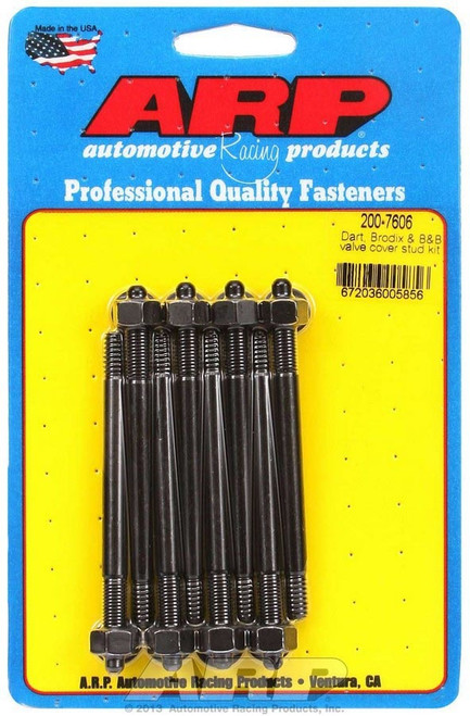 Valve Cover Fastener - Stud - 1/4-20 in Thread - 3.500 in Long - Hex Nuts - Chromoly - Black Oxide - Set of 8