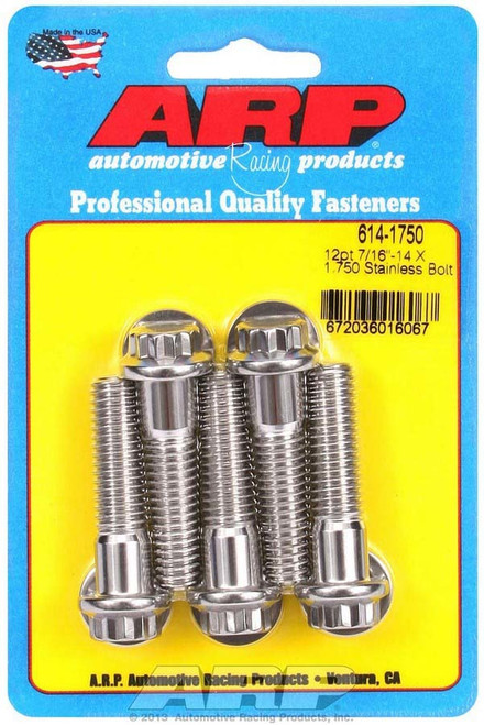 Bolt - 7/16-14 in Thread - 1.75 in Long - 1/2 in 12 Point Head - Stainless - Polished - Universal - Set of 5