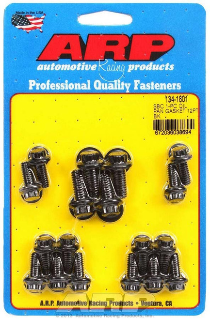 Oil Pan Bolt Kit - 12 Point Head - Washers Included - Chromoly - Black Oxide - 1-Piece Rubber Gasket - Small Block Chevy - Kit